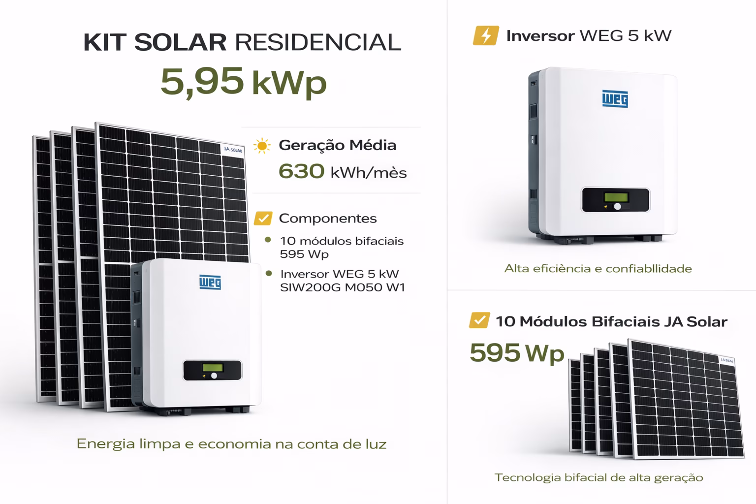 Kit Fotovoltaico 5,95 kWp com Inversor WEG 5 kW